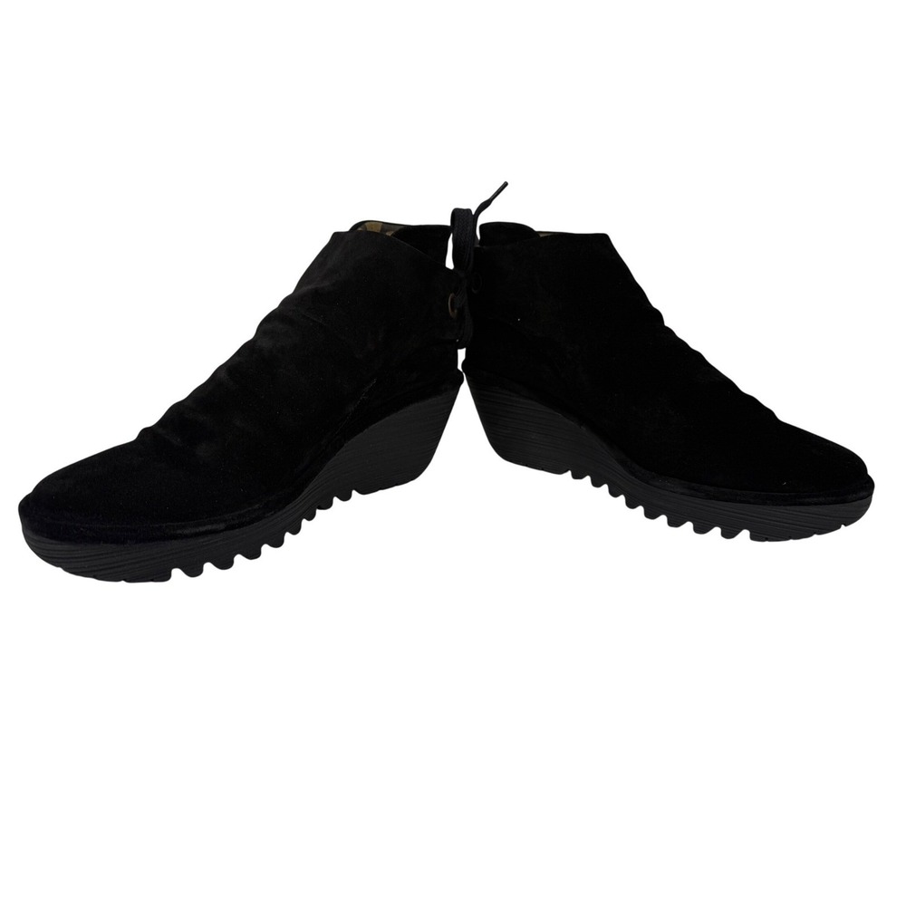 NEW FLY London Womens Yebi Wedge Boot, Suede Ankle Booties BLACK EU 41/US 10-10t - Picture 6 of 14